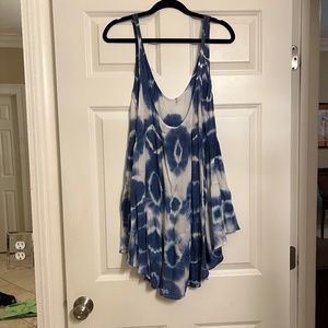 Blue Moon Tie Dye Blue White Low Neck Dress Cover Up XS